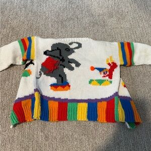 Vintage Toddler Rainbow Knit Circus Animal Cardigan Sweater Retro Kids